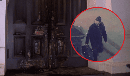 El sospechoso todavía no ha podido ser identificado tras causar un incendio en las puertas de la sinagoga. Foto: Composición LR/ CNN & CBS