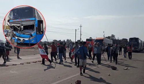 Un bus de la empresa Transviza fue apedreado por mineros artesanales en Nasca tras intentar cruzar por la vía auxiliar.