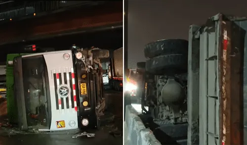 Camión recolector quedó volcado en el Rímac.