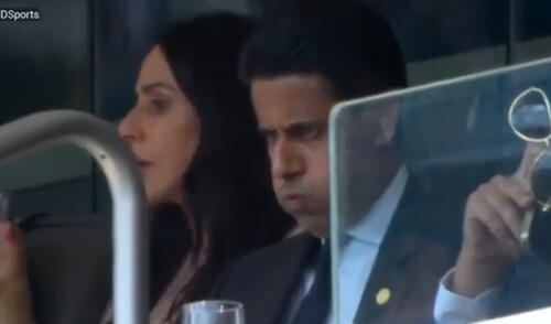 Nasser Al-Khelaifi ve el partido Chelsea vs PSG desde un palco del MetLife Stadium. Foto: captura de DSports reacción del presidente del PSG en plena goleada del Chelsea por la final del Mundial de Clubes