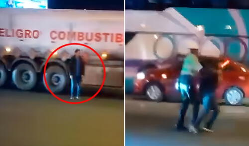 El peatón en aparente estado de ebriedad intentaba cruzar la pista, pese a la gran cantidad de vehículos que circulaban en la Panamericana Norte. El policía sin dudarlo se abalanzó sobre el peatón que pretendía cruzar la Panamericana Norte.