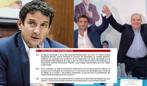 Renzo Reggiardo y López Aliaga habrían incurrido en una infracción al principio de neutralidad | Composición: LR. Renzo Reggiardo y López Aliaga habrían incurrido en una infracción al principio de neutralidad