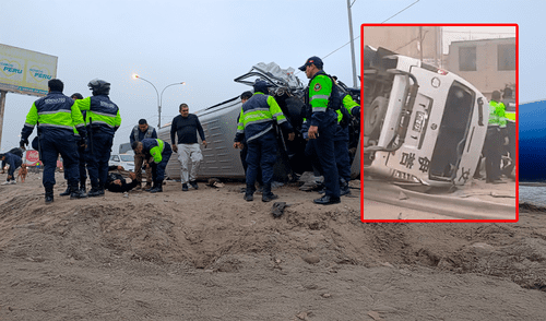 Combi que cubría la ruta a Huaycán se volcó tras impactar con camión en la autopista Ramiro Prialé. Combi que cubría la ruta a Huaycán se volcó tras impactar con camión en la autopista Ramiro Prialé.