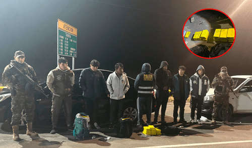 Seis hombre fueron detenidos. Transportaban las sustancias alucinógenas en mochilas dentro de un vehículo. Foto: Composición LR /PNP