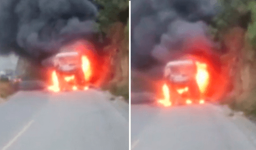 Bus de la orquesta Gemma se incendió en carretera de Chimbote.