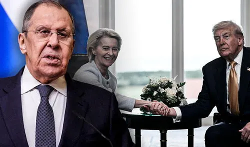 "Está claro que este planteamiento conducirá a una mayor desindustrialización de Europa", indicó Serguéi Lavrov. Foto: Composición LR/AFP. Rusia advierte que el acuerdo arancelario entre Estados Unidos y la Unión Europea causará daños a la industria de Europa