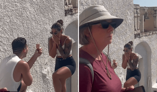 Turista interrumpió pedida de mano y novios solo grabaron 3 segundos de la proposición. pedida de mano, novios, pareja