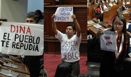 Congresistas protestas contra Dina Boluarte en pleno mensaje presidencial. Foto: Créditos: John Reyes/ La República. Congresistas protestas contra Dina Boluarte en pleno mensaje presidencial. Foto: Créditos: John Reyes/ La República.