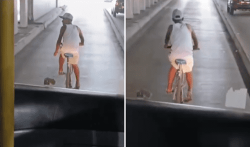 Ciclista es captado invadiendo el carril exclusivo del Metropolitano.