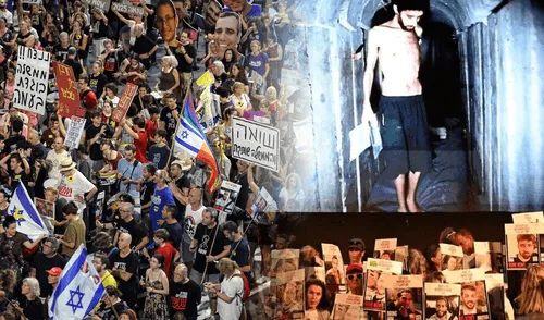 Miles en Tel Aviv exigen liberar rehenes tras video difundido por Hamás Protesta masiva en Israel por rehenes tras impactantes videos de Hamás