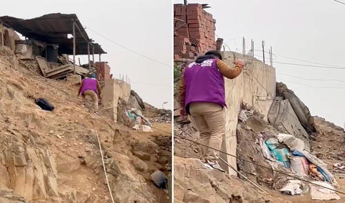 En el clip de TikTok, se vio al joven escalando el cerro para llegar a una vivienda ubicada en la parte superior.