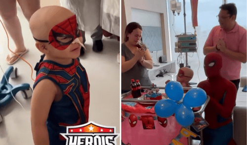 Hombre disfrazado de Spiderman sorprende a niño hospitalizado