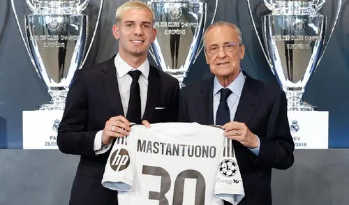 Mastantuono y Florentino Pérez. Real Madrid