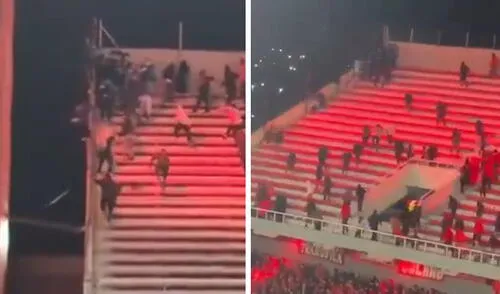 Hinchas de Independiente invadieron el sector donde se ubicaron los aficionados de la U. de Chile. Foto: composición de LR/captura de X Hinchas de Independiente invadieron el sector donde se ubicaron los aficionados de la U. de Chile