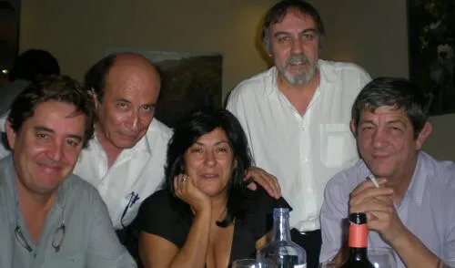 Luis García Montero, EGV, Almudena Grandes y sus editores. Foto: EGV.