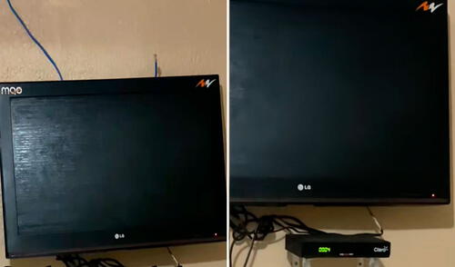 La televisión era una maqueta hecha de madera y colgada en la pared de la habitación.