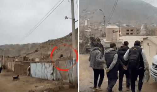 Policías trepan cerro en Manchay para capturar a extorsionadores.