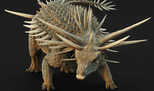 Reconstrucción digital de un artista de la vida de "Spicomellus afer" en Marruecos.