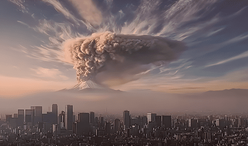 Japón realizó varios videos hechos con IA para simular erupción del monte Fuji.