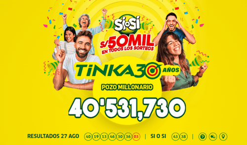La Tinka se juega hoy, 31 de agosto, con un pozo histórico de S/40.531.730
