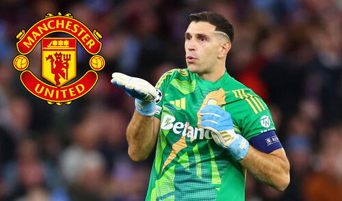 'Dibu' Martínez ya había sido vinculado al Manchester United hace algunas semanas. Foto: composición de LR/AFP