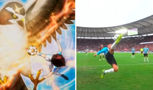 La jugada de Erick Noriega fue similar a una realizada por Oliver Atom. Foto: composición de LR/captura de TV Tokio/Globo