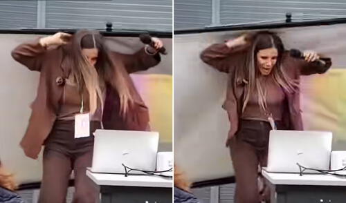 Alejandra Baigorria sufre incidente durante exposición en Senati y lo toma con humor