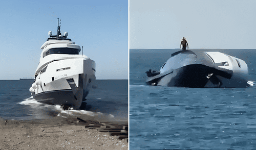 Un yate lujoso fue captado mientras se hundía frente a las costas del mar Negro, en Turquía, con varios pasajeros a bordo. Un yate lujoso fue captado mientras se hundía frente a las costas del mar Negro, en Turquía, con varios pasajeros a bordo.