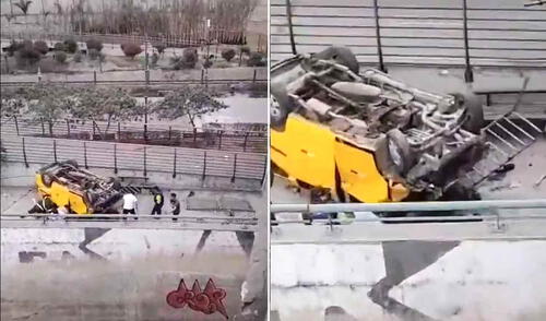 Impactante accidente en el Cercado de Lima: auto se vino abajo en el puente Abancay y quedó destrozado Impactante accidente en el Cercado de Lima: auto se vino abajo en el puente Abancay y quedó destrozado