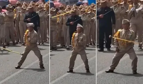 Escolar boliviano sorprende con acrobacias y precisión en desfile de Moquegua