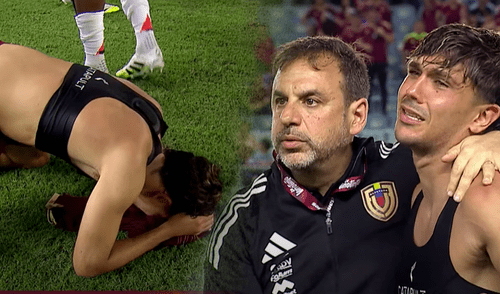 El entrenador Fernando Batista consoló a varios de sus jugadores tras perder ante Colombia. Foto: YouTube/La Vinotinto TV Jugadores de Venezuela rompen en llanto tras quedar fuera del repechaje
