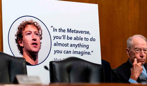 Un cartel con una frase de Mark Zuckerberg se exhibe durante la audiencia en el Congreso de Estados Unidos. Un cartel con una frase de Mark Zuckerberg se exhibe durante la audiencia en el Congreso de Estados Unidos. Foto: AFP