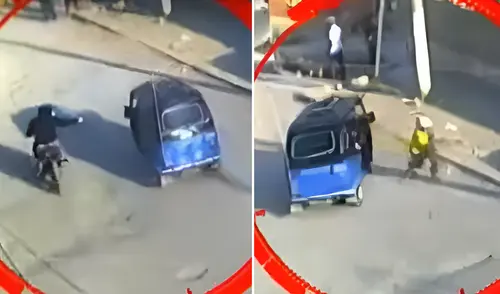 Mototaxista huyó corriendo de su unidad, tras ataque armado de presuntos sicarios. Foto: Composición LR/ATV Noticias Mototaxista huyó corriendo de su unidad, tras ataque armado de presuntos sicarios