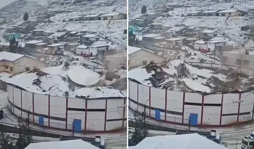 Colapsa techo de coliseo en Quiruvilca tras intensa granizada en La Libertad: registran el momento exacto