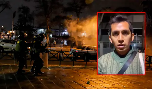 Diego Quispe, reportero de Ojo Público, fue impactado con un perdigón de la PNP en la espalda | Composición: LR. Diego Quispe, reportero de Ojo Público, fue impactado con un perdigón de la PNP en la espalda