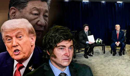 El anuncio se realizó después de que Donald Trump y Javier Milei se reunieran en Nueva York. Foto: Composición LR/AFP. ¿Se aleja Argentina de China? El supuesto plan detrás del apoyo financiero de Estados Unidos al gobierno de Milei