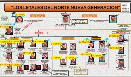 Organigrama de la desbaratada red criminal, según la Policía Nacional. Foto: PNP Organigrama de la desbaratada red criminal, según la Policía Nacional. Foto: PNP