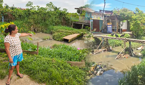 Familias viven al margen de un desagüe a cielo abierto en el distrito de Punchana. Foto: Diego Alva