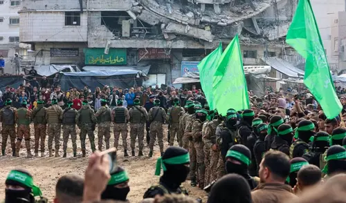 El líder interino de Hamás, Khalil al Hayya, declaró en un discurso televisado el jueves el inicio del alto el fuego permanente en la Franja de Gaza. Foto: AFP