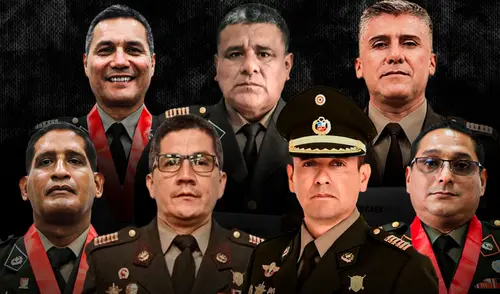 De arriba a abajo, y de izquierda a derecha. Sandor Gálvez Chavera, Edgar Gamero Gutiérrez, Juan Carlos Rivero Cortijo, Larry Vargas Neira, Jorge Paredes Távara, Fernando Díaz Fernández, Enrique Garcés Solano. Foto: Composición LR/Jazmín Ceras Solo ascendieron a 12 oficiales del Ejército al grado de general de brigada