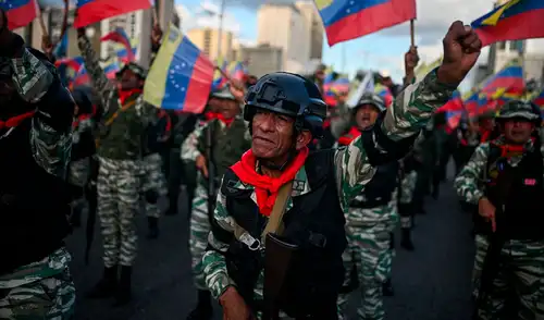 Miembros de la milicia bolivariana participan en un despliegue militar en apoyo al presidente de Venezuela, Nicolás Maduro. Miembros de la milicia bolivariana participan en un despliegue militar en apoyo al presidente de Venezuela, Nicolás Maduro. Foto: AFP