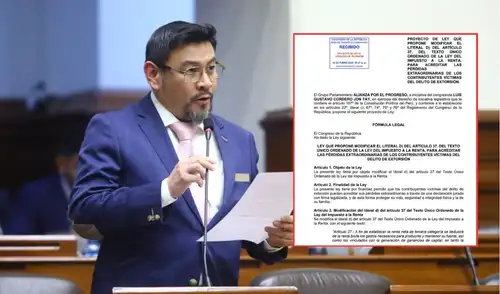 El congresista de Alianza para el Progreso (APP) Luis Cordero Jon Tay presentó un proyecto de ley que propone permitir la deducción del pago de extorsiones del Impuesto a la Renta