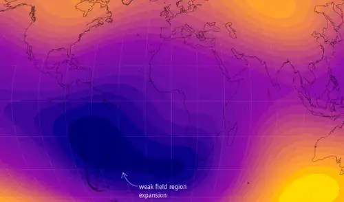 La Anomalía del Atlántico Sur es una zona donde la radiación es más intensa. Foto. ESA La Anomalía del Atlántico Sur es una zona donde la radiación es más intensa.