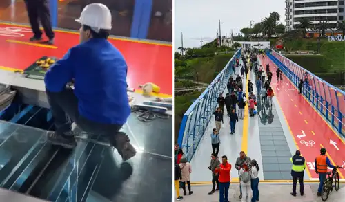 Transeúntes captaron el momento en que los trabajadores inspeccionaban el Puente de la Paz.