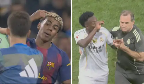 Lamine Yamal y Vinicius Jr. protagonizaron tenso momento al finalizar el Barcelona vs Real Madrid. Foto: composición LR /DAZN