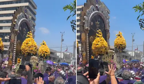 Señor de los Milagros estuvo a punto de caer en la av. Alfonso Ugarte. Foto: Composición LR/nathalyhidalgos Señor de los Milagros estuvo a punto de caer en la av. Alfonso Ugarte.