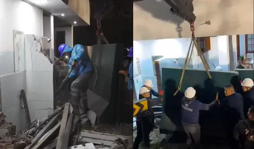 Municipalidad de Surco derrumba parte de la casa de la congresista. Foto: Composición/LR María Acuña, Surco