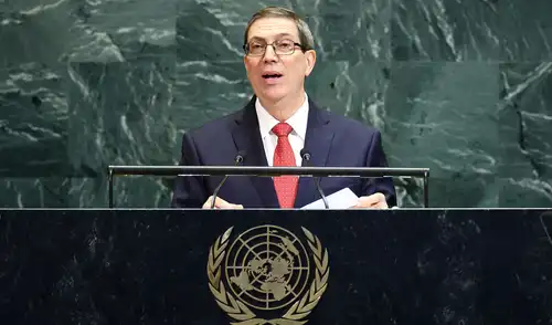 El canciller cubano, Bruno Rodríguez Parrilla, en la Asamblea General de la ONU en Nueva York. Foto: AFP