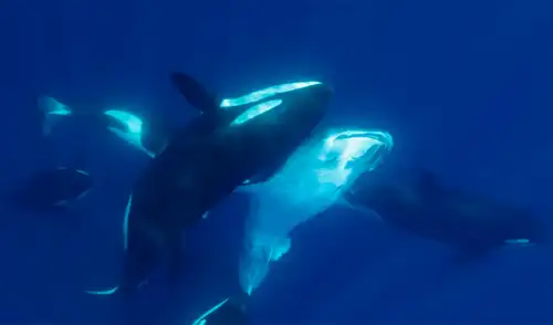 Los investigadores han registrado varios ataques coordinados de orcas contra grupos de tiburones blancos. Foto: Kelsey Williamson Los investigadores han registrado varios ataques coordinados de orcas contra grupos de tiburones blancos. Foto: Kelsey Williamson