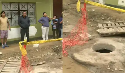 Vecinos de Villa Hermosa, en el Agustino, enfrentan una crisis por el colapso del desagüe tras obras en veredas. Alertan sobre el riesgo de una tubería de gas cerca de la afectación.